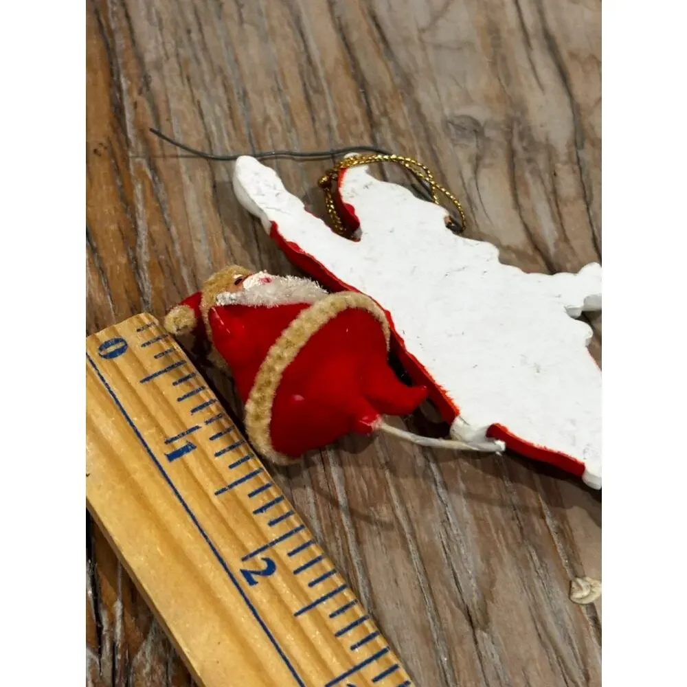 Lot 2 Vintage Santa Claus Christmas Ornaments Flocked Knee Hugger Plastic Decor